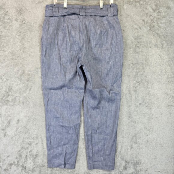 Express Pants Womens Size 12R Blue Ankle High Rise Belted Linen Blend Tapered - Picture 9 of 14